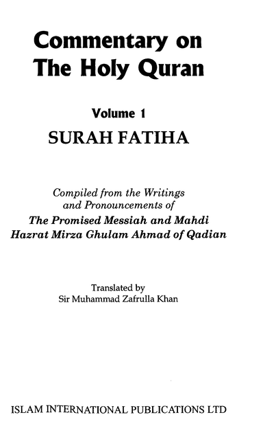 Commentary Volume 1 - Surah Fatiha